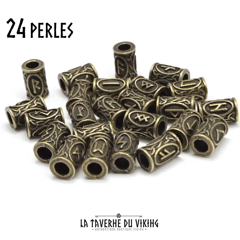24 Rune Beads - Solid Bronze