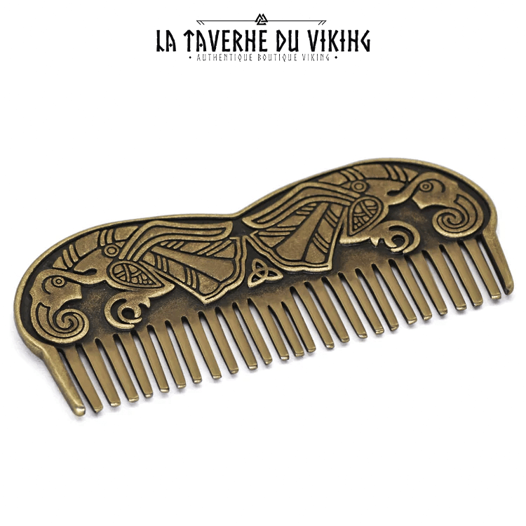 Peigne à barbe Huginn & Muninn - Bronze massif - La Taverne du Viking
