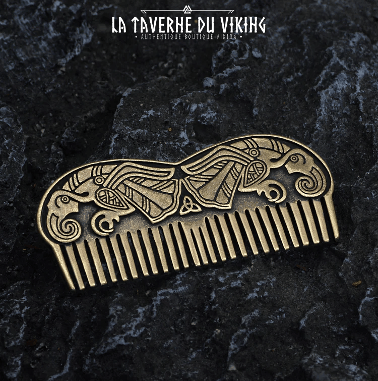 Peigne à barbe Huginn & Muninn - Bronze massif - La Taverne du Viking