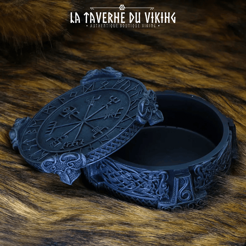 Boite à bijoux Viking avec des runes, un Vegvisir et des Mjolnirs